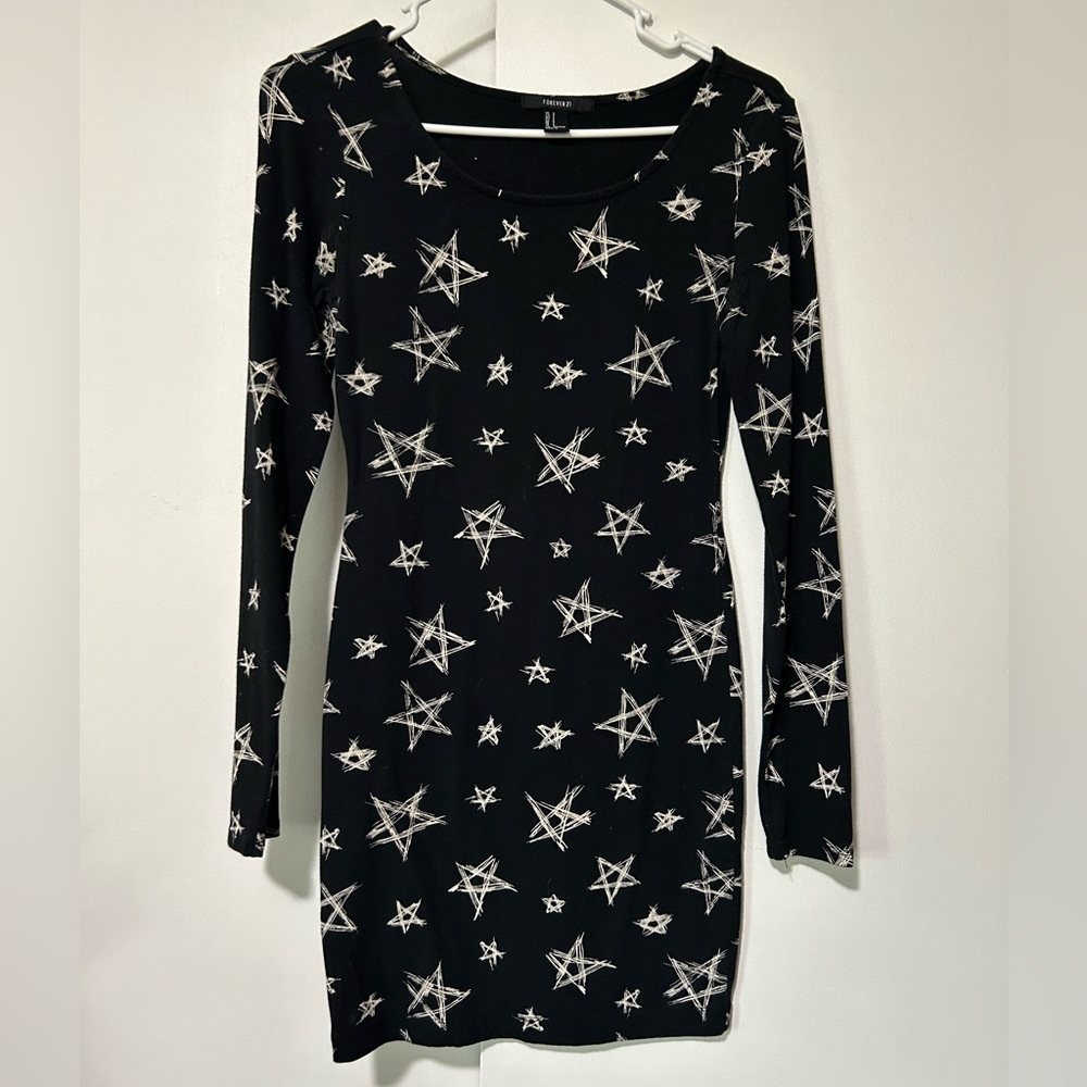 Black w/ white stars long sleeve mini dress